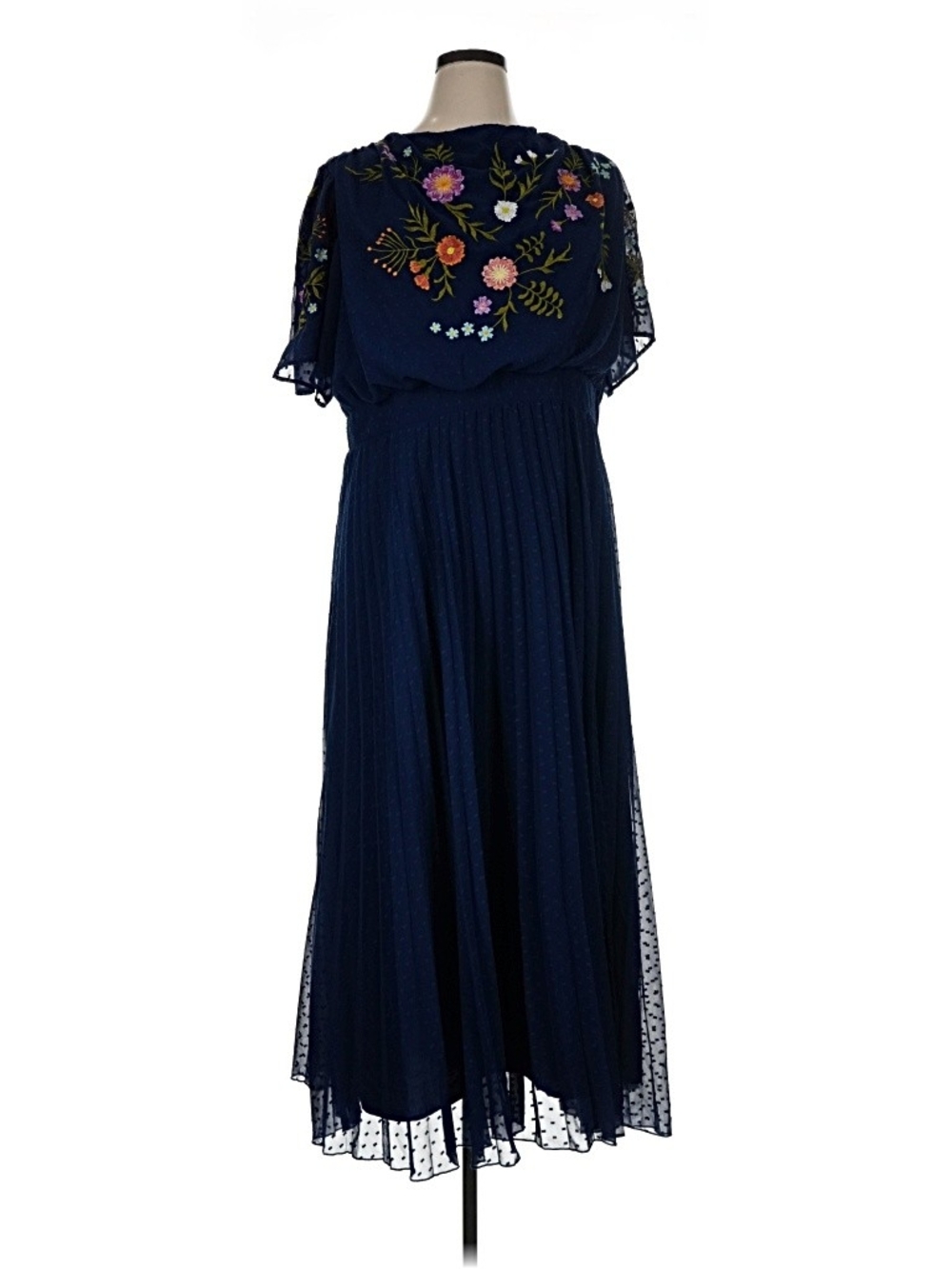 ASOS Navy Maxi Dress with Multicolor Floral Embroidery Plus Size 16